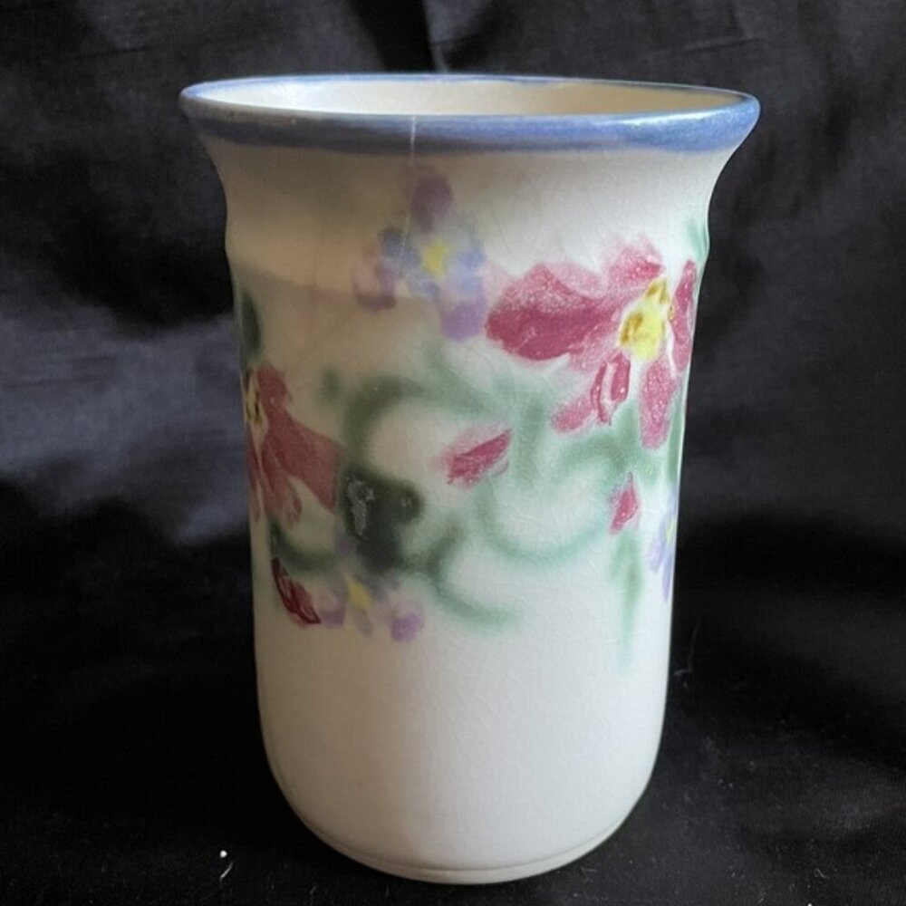 Clouds Folsom Pottery Cup or Vase Floral Handmade 1993 Signed 5" Tall Vintage